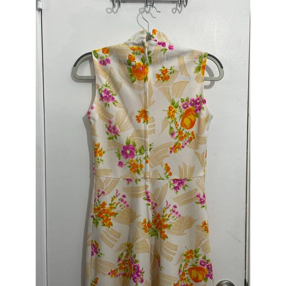Vintage It's Better Maxi Dress Small Orange Hawaiian Floral A-Line 60s Tradwife - Picture 5 of 7
